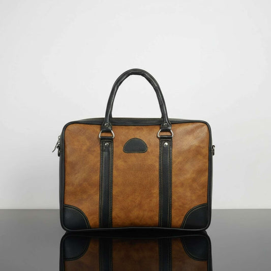 Premium Two-Tone Leatherette Laptop Bag for Men | Stylish Office Briefcase with Top Handle & Shoulder Strap | Business Travel Work Bag