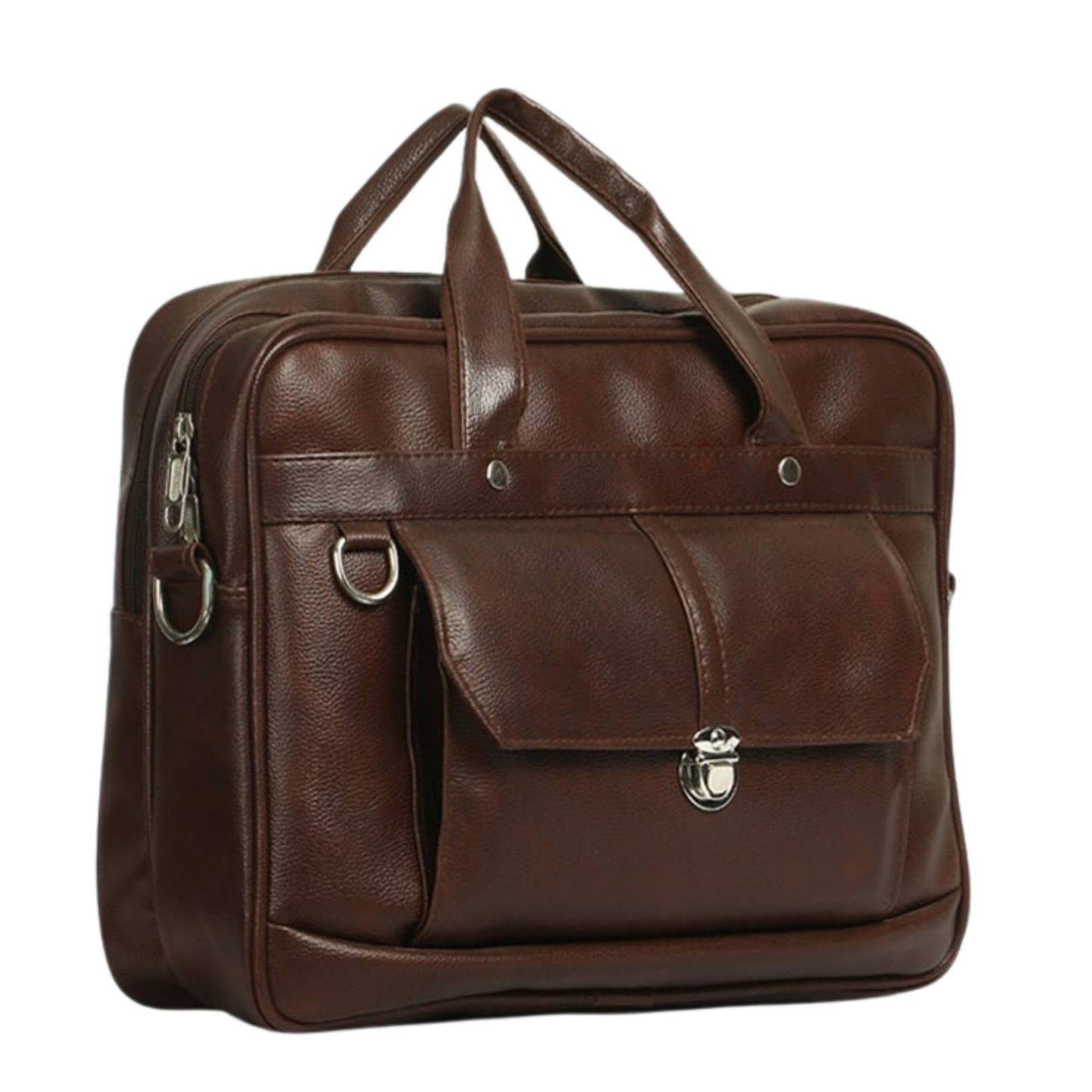 Premium Brown Leather Office Laptop Bag for Men | Professional Business Briefcase with Front Flap Pocket & Shoulder Strap