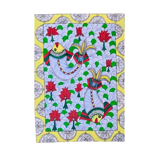 Fish & Lotus Harmony – Handcrafted Madhubani Painting of Love & Prosperity | Traditional Mithila painting