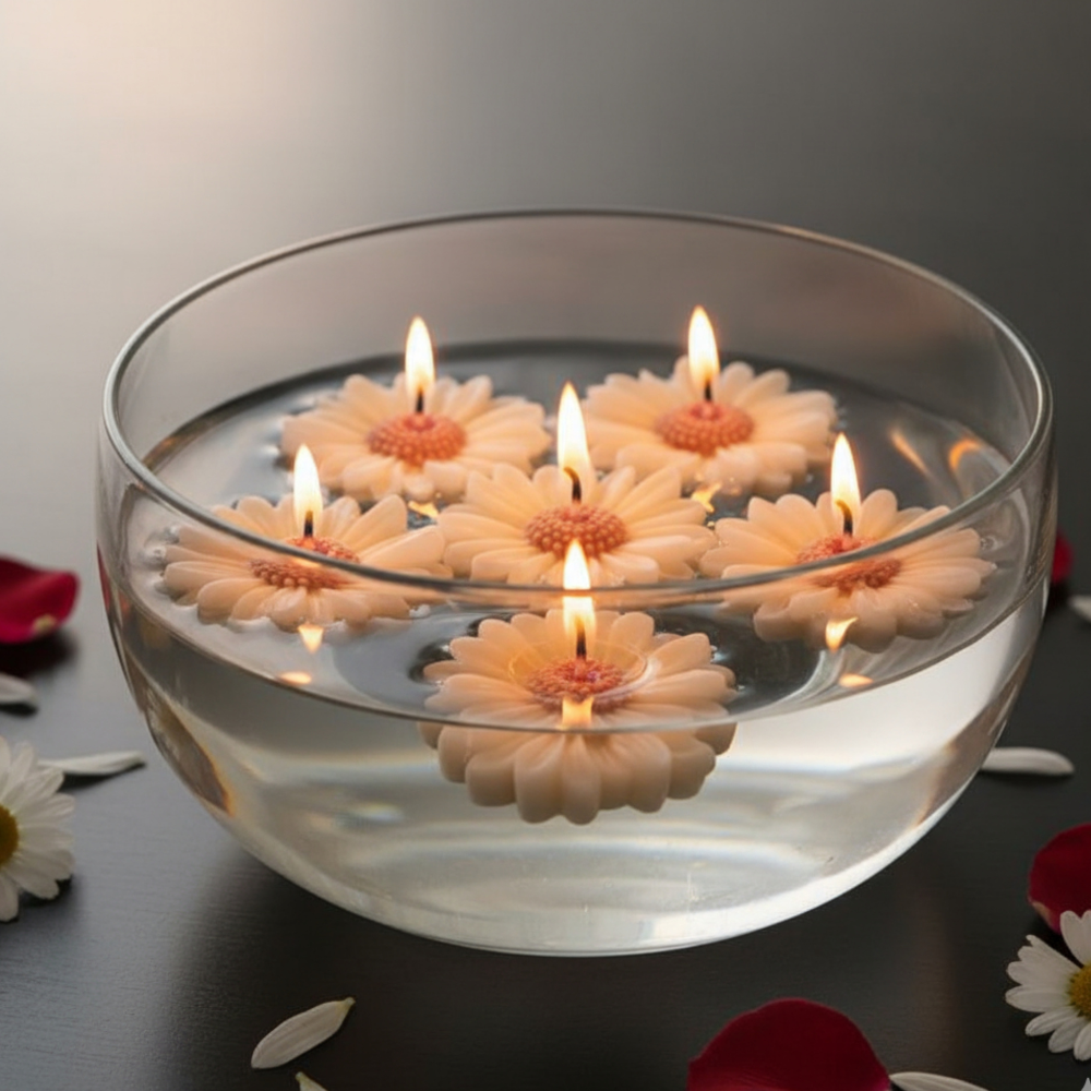 Floating Flower Candles | Decorative Wax Candles for Weddings, Puja & Festive Home Décor