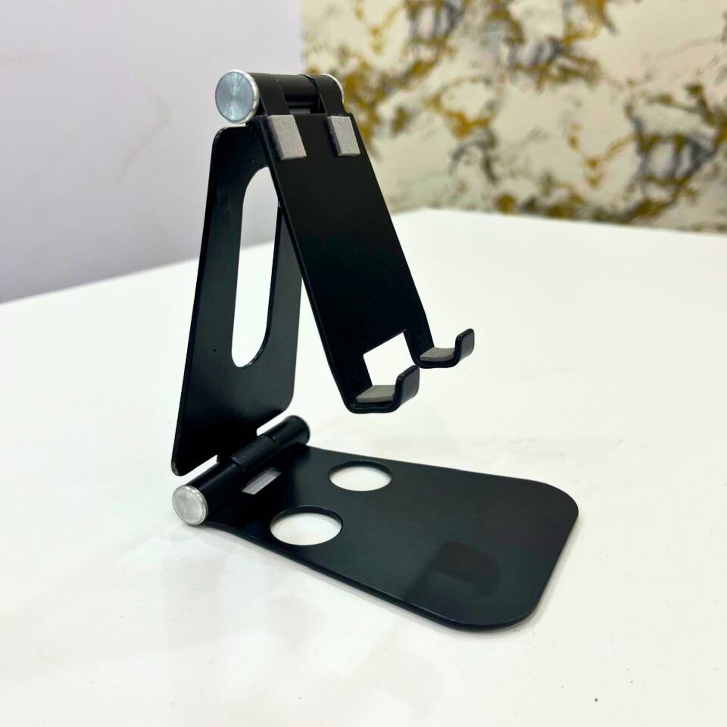 Black Metal Mobile Stand for Desk | Foldable Adjustable Phone Holder for Office & Home