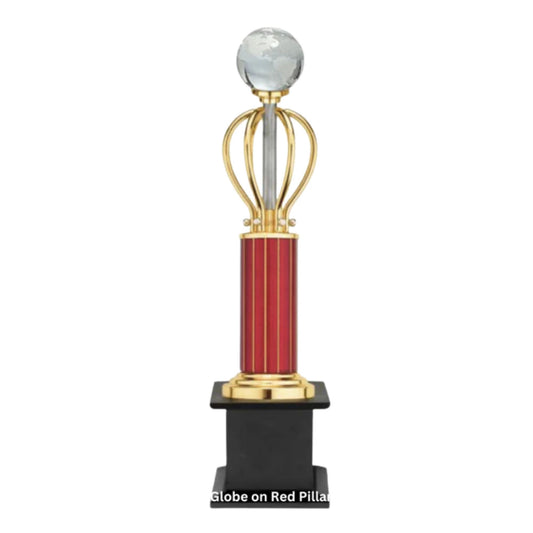 Globe on Red Pillar Custom Metal Trophy | Premium Corporate & Sports Awards