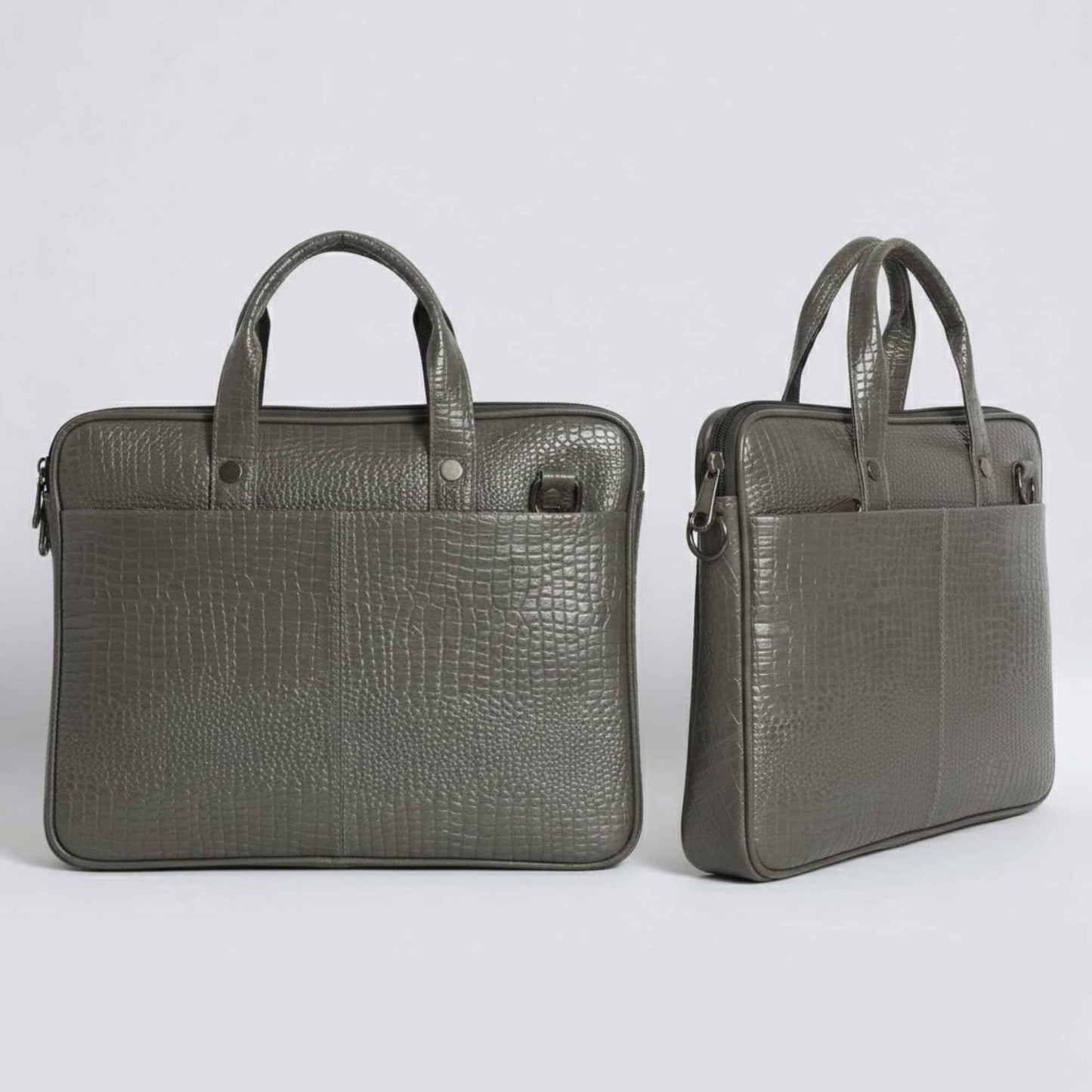 Premium Crocodile Texture Laptop Bag for Men & Women | Grey Office Briefcase with Multiple Compartments | Professional Work & Business Bag
