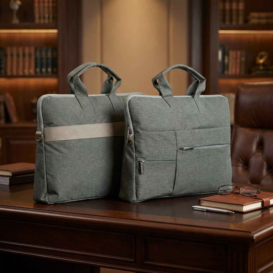 Grey Fabric Laptop Office Bag | Professional Laptop Carry Bag with Front Zipper Pocket for Men & Women