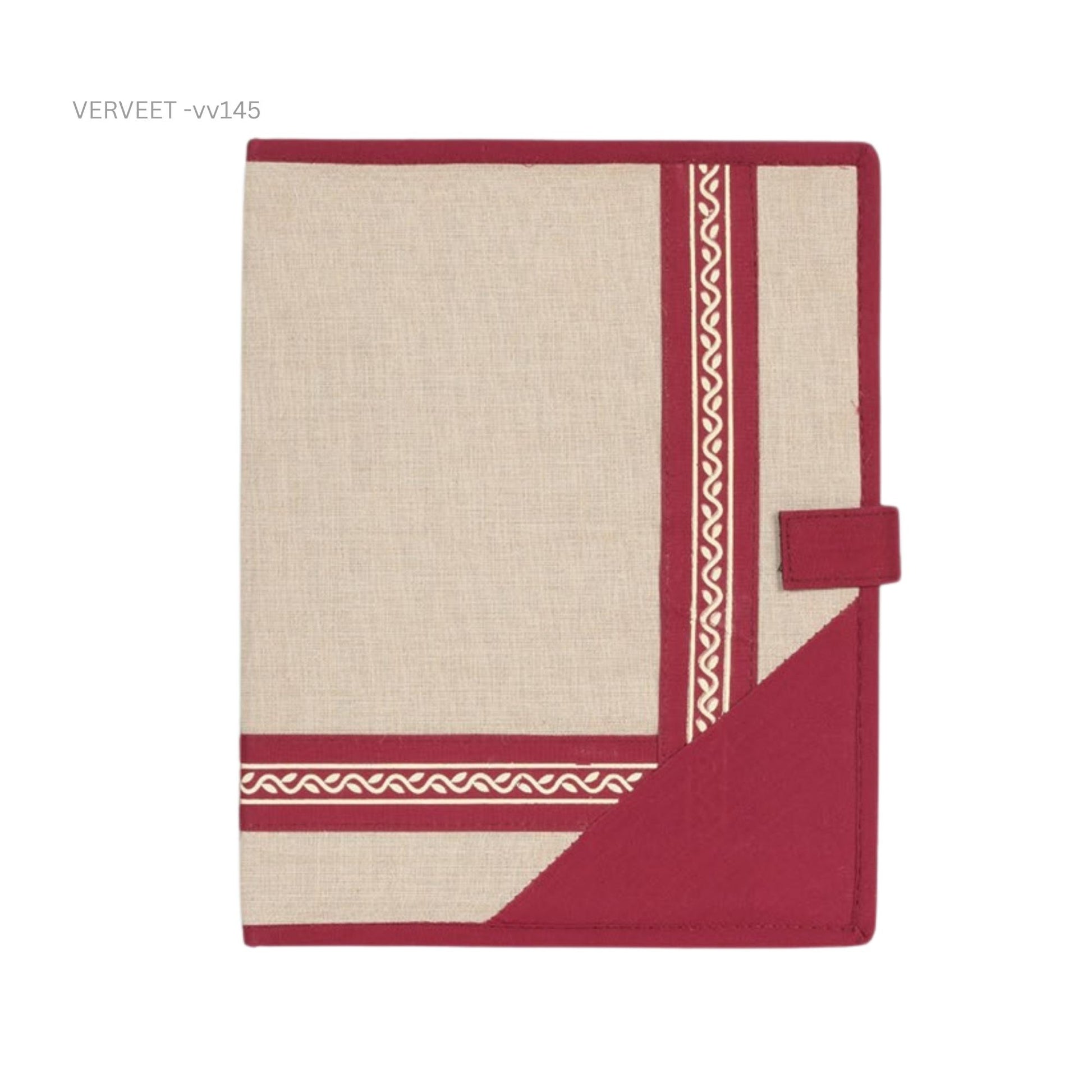Handcrafted fabric file folder front view, eco-friendly document organizer for office use and corporate gifting
