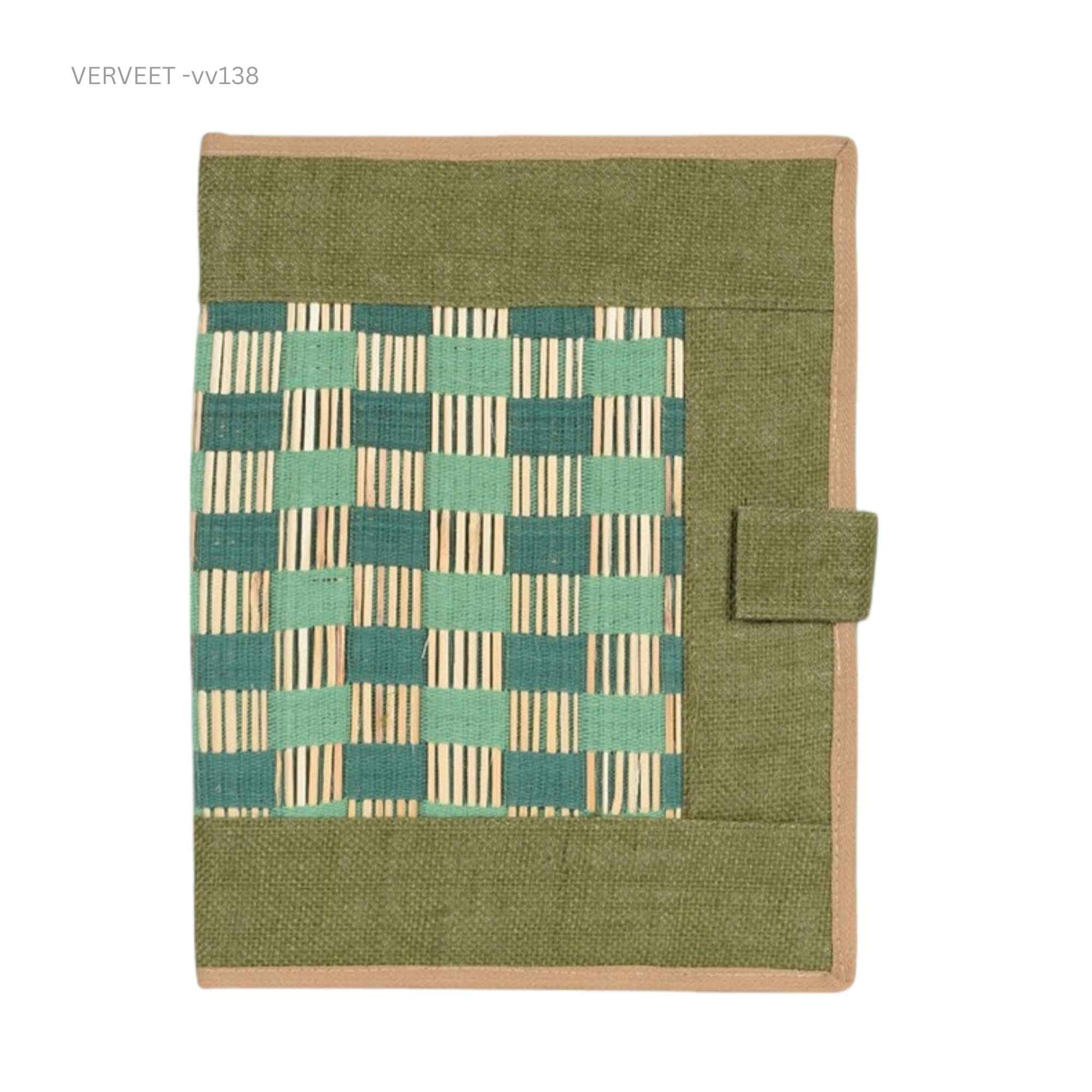 Handcrafted jute folder with fabric panel, eco-friendly document organizer for office use and corporate gifting