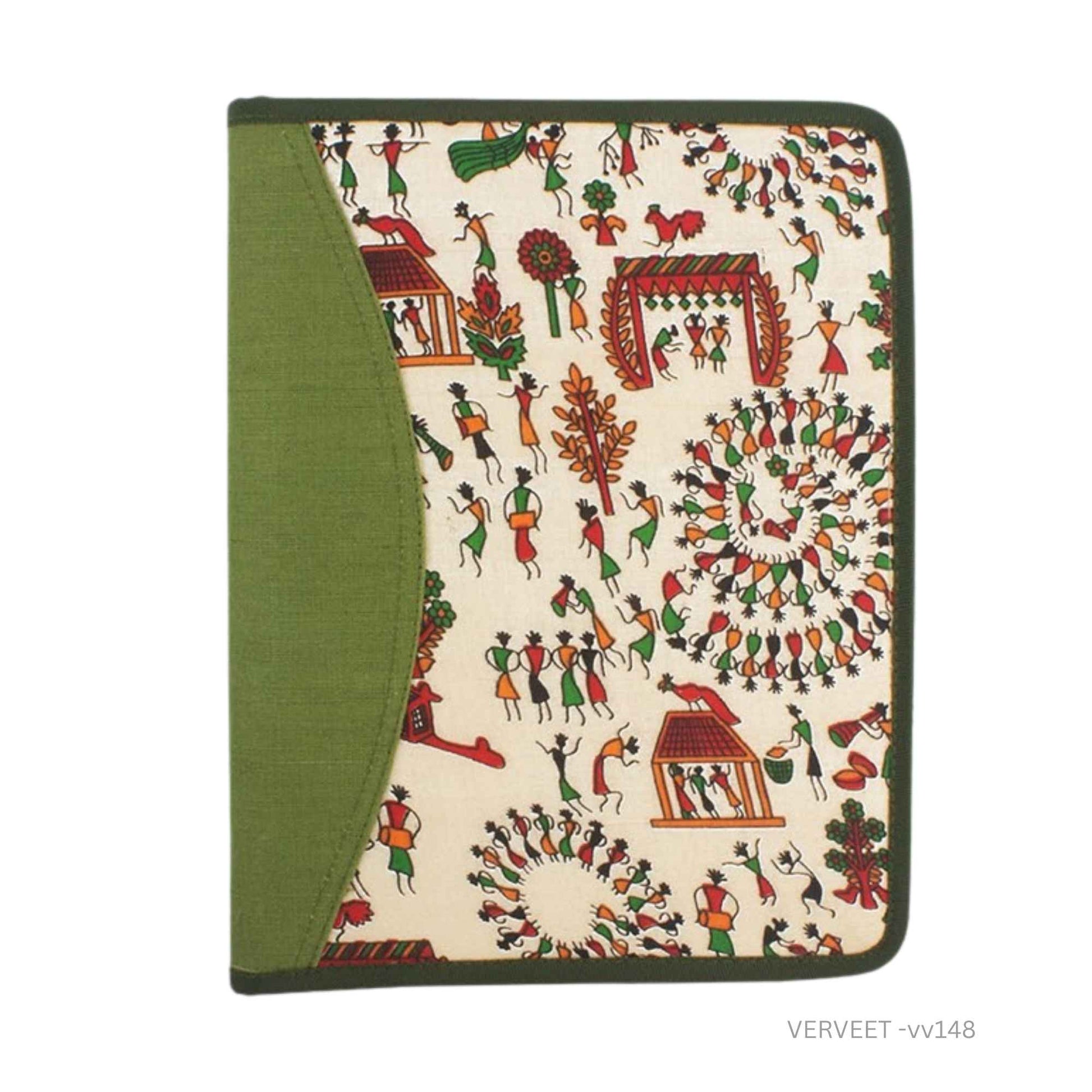 Handcrafted Warli office file organizer with traditional Indian art design, eco-friendly document holder for office and corporate gifting