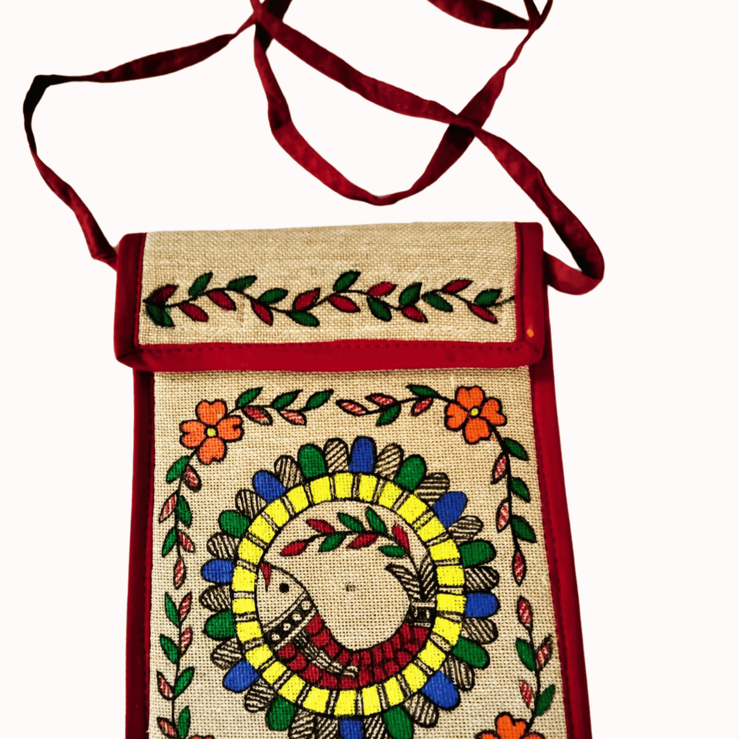Madhubani Heart Lotus Jute Tote Bag – Handcrafted Ethnic Elegance | Eco-Friendly Mithila Art Bag