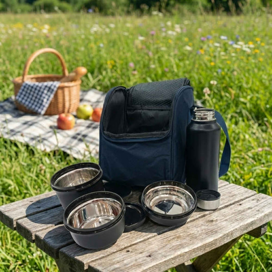 Insulated Lunch Bag with Steel Containers & Water Bottle – Office & Travel Tiffin Set