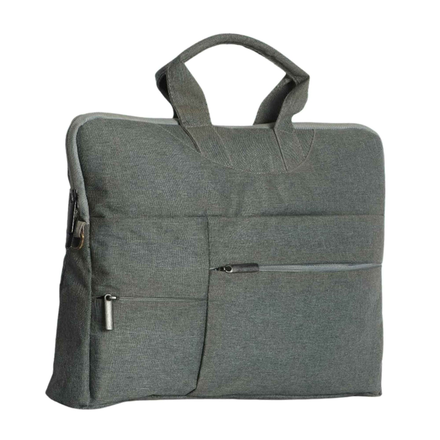 Grey Fabric Laptop Office Bag | Professional Laptop Carry Bag with Front Zipper Pocket for Men & Women