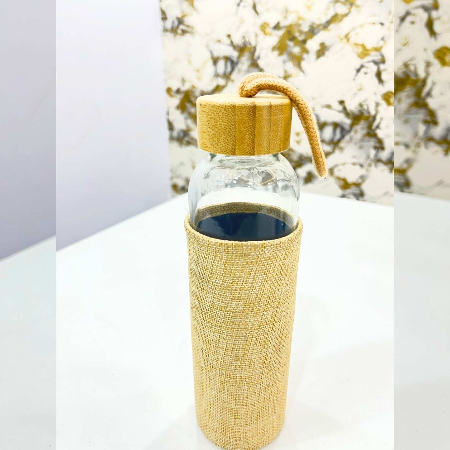 Eco-Friendly Glass Water Bottle with Bamboo Lid & Jute Sleeve | Reusable Natural Bottle