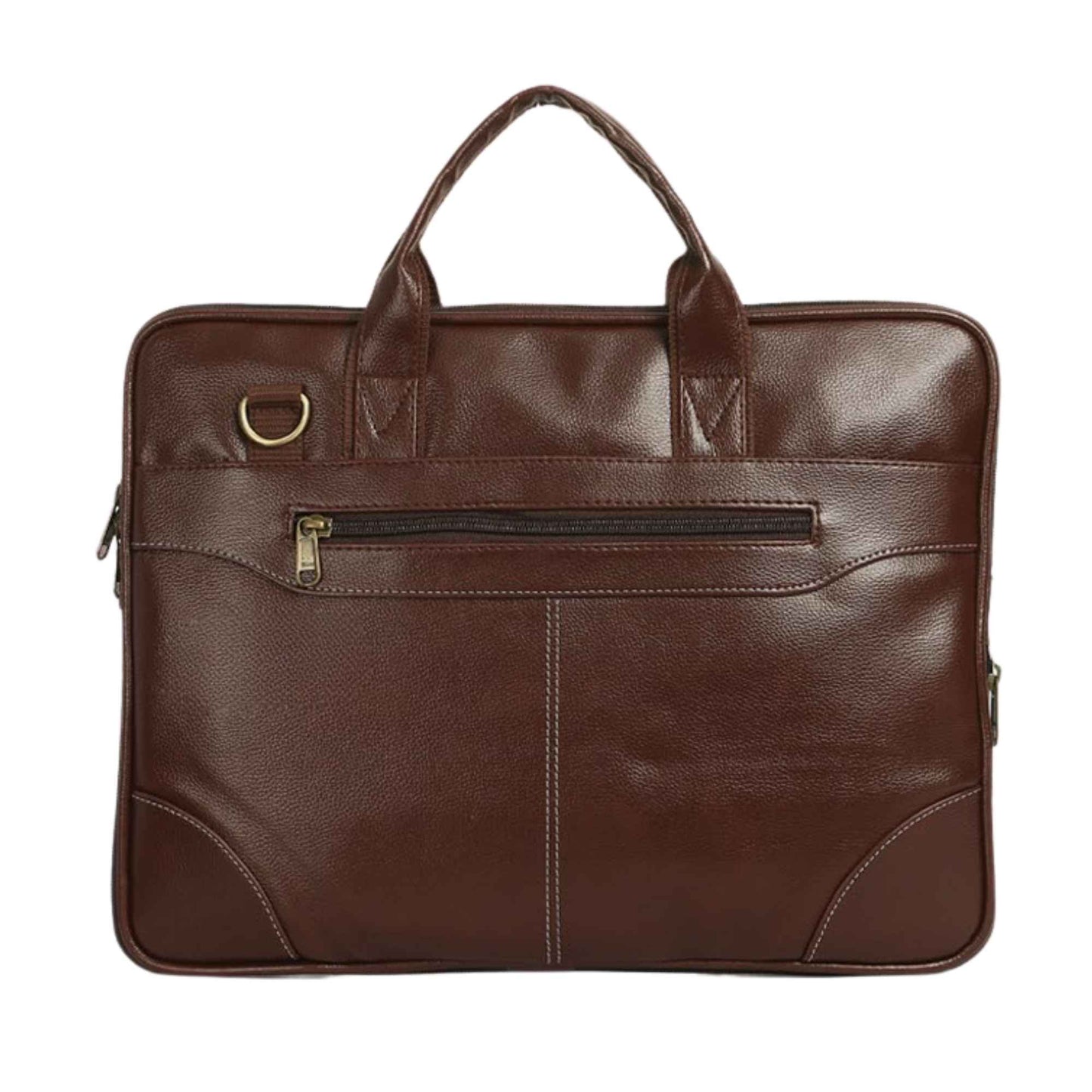 Premium Brown Leather Office Laptop Bag for Men | Professional Business Briefcase with Zipper Pocket & Shoulder Strap