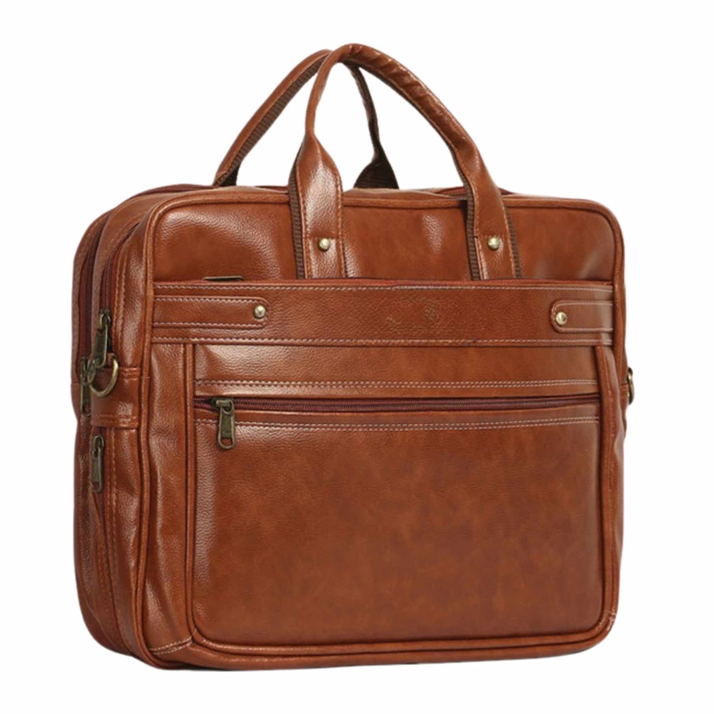 Premium Brown Leather Laptop Office Bag for Men | Professional Briefcase with Multiple Compartments & Shoulder Strap