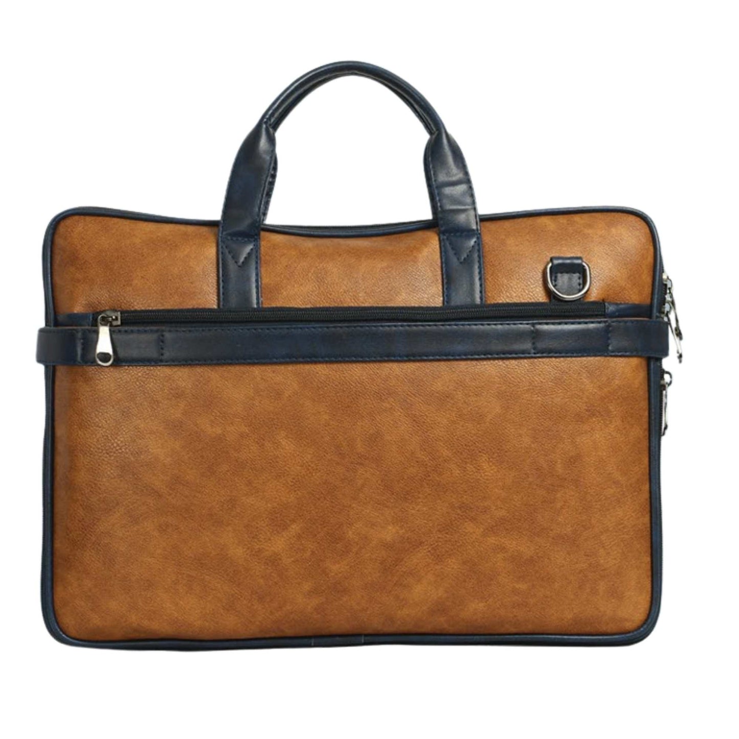 Premium Two-Tone Laptop Office Bag for Men & Women | Tan & Navy Leatherette Briefcase with Shoulder Strap | Professional Work & Travel Bag