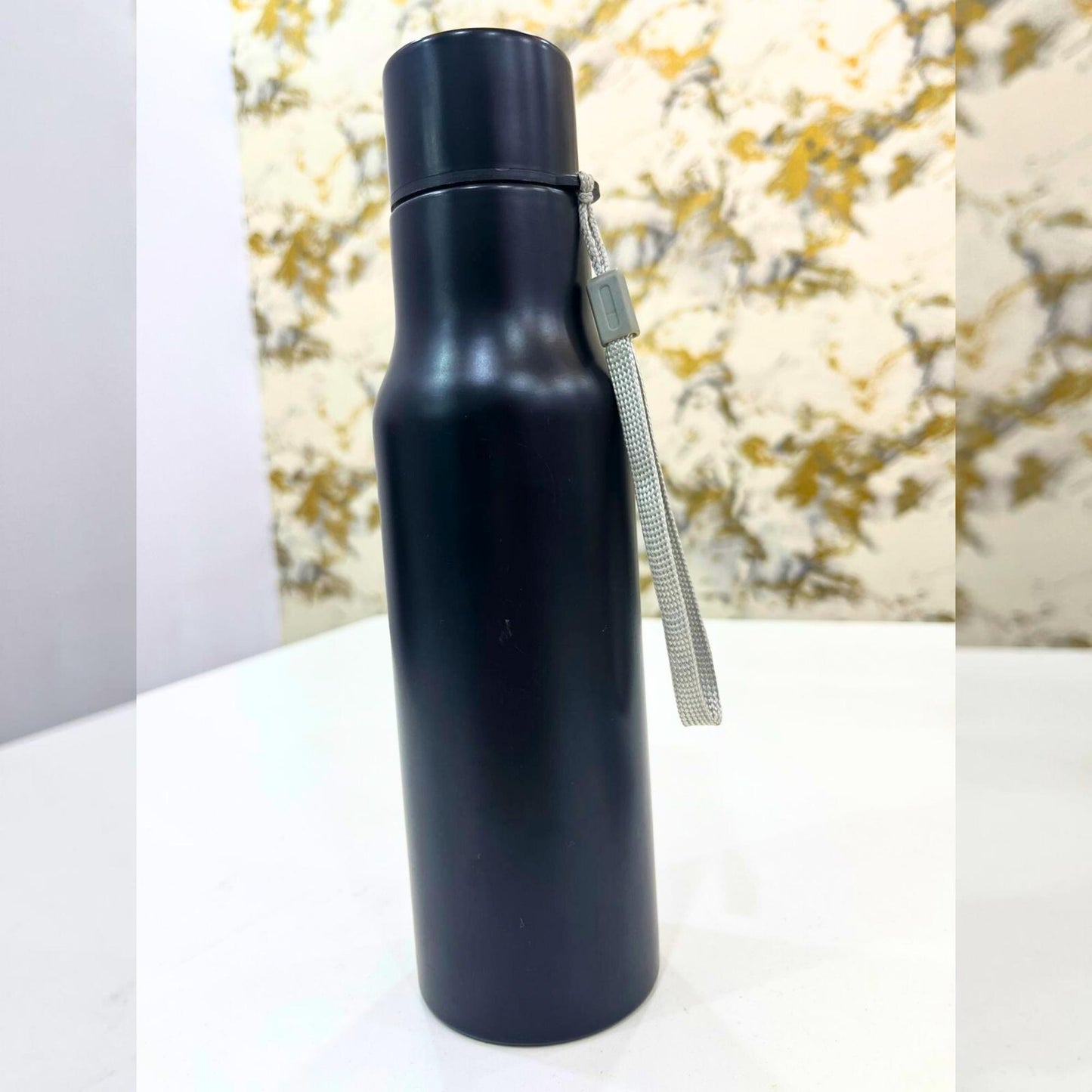 Matte Black Stainless Steel Water Bottle with Strap | Insulated Bottle for Office & Travel