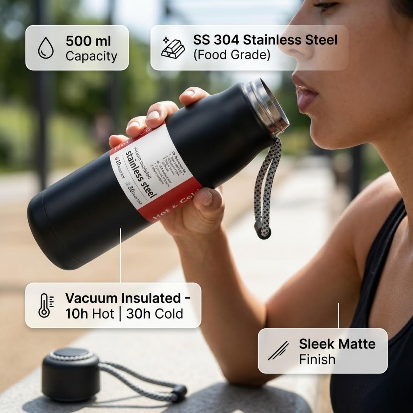 Vacuum Insulated Water Bottle for Hot & Cold Beverages | Premium Matte Finish Travel Flask