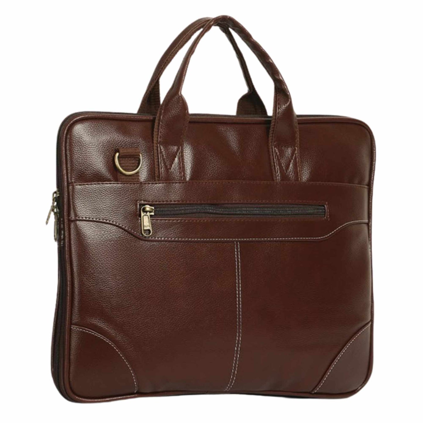 Premium Brown Leather Office Laptop Bag for Men | Professional Business Briefcase with Zipper Pocket & Shoulder Strap