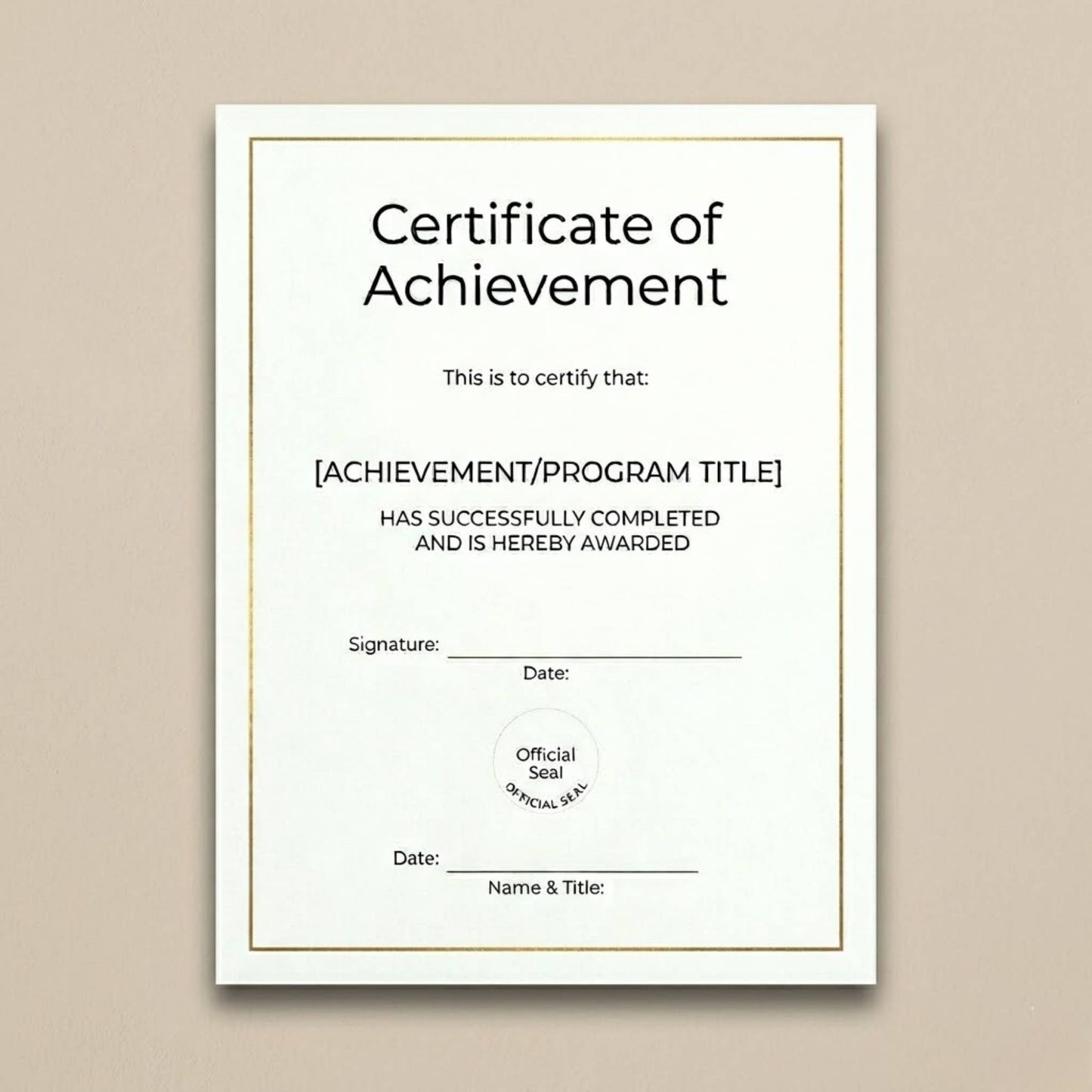 Minimal certificate printing – clean and professional certificate design for awards, training programs, and corporate recognition.