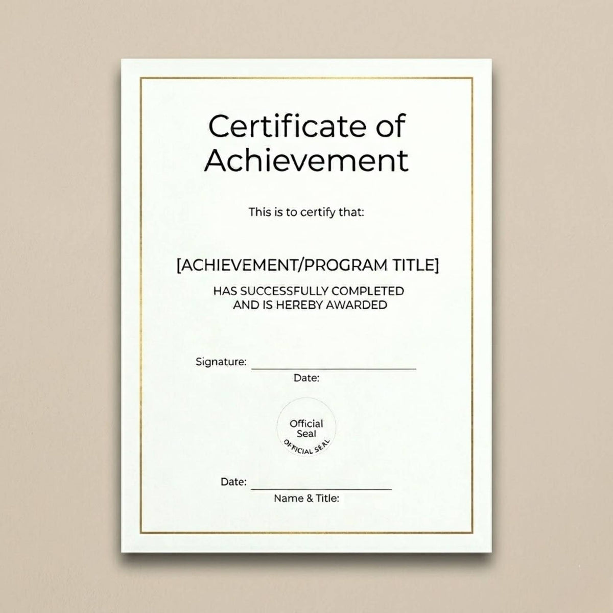 Minimal certificate printing – clean and professional certificate design for awards, training programs, and corporate recognition.
