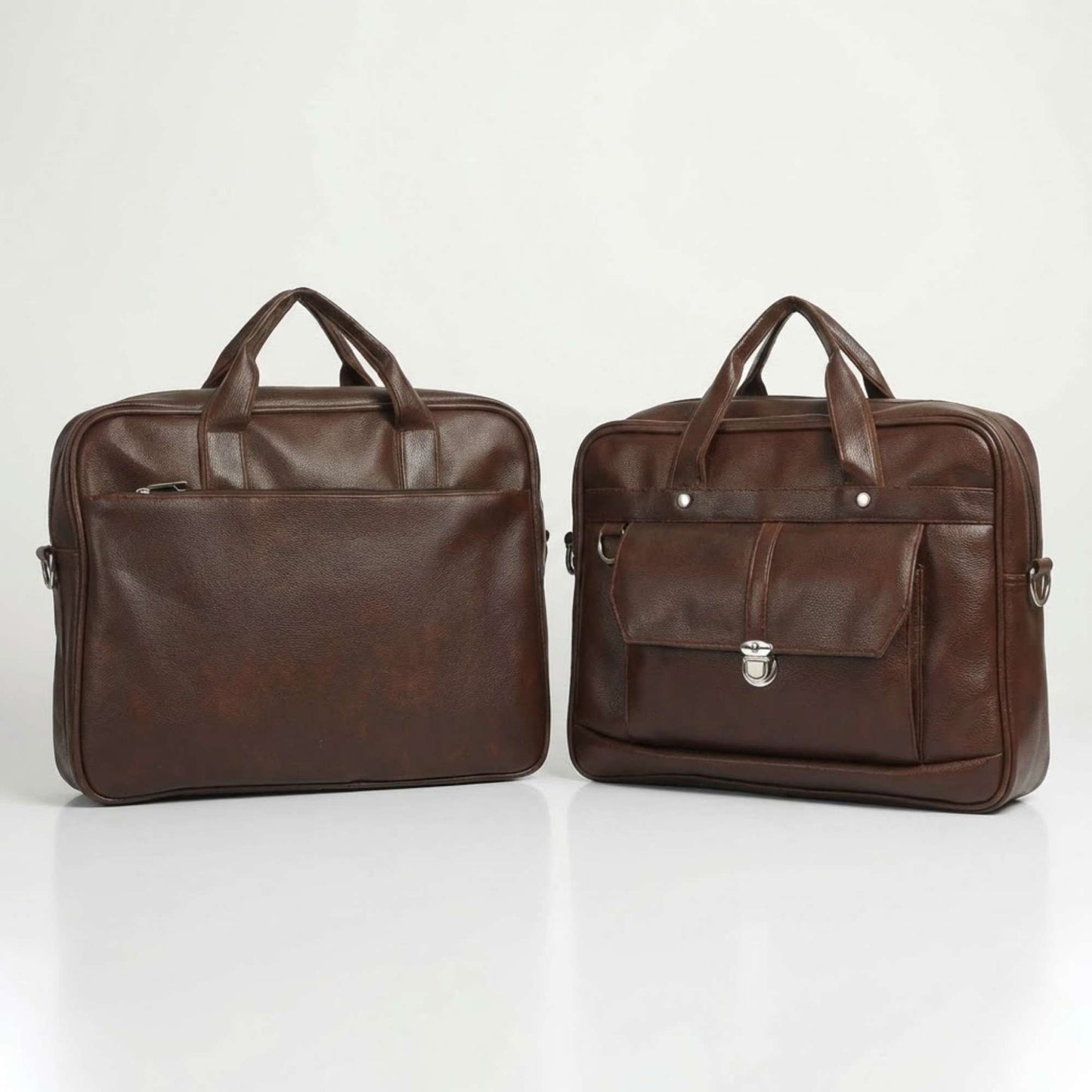 Premium Brown Leather Office Laptop Bag for Men | Professional Business Briefcase with Front Flap Pocket & Shoulder Strap