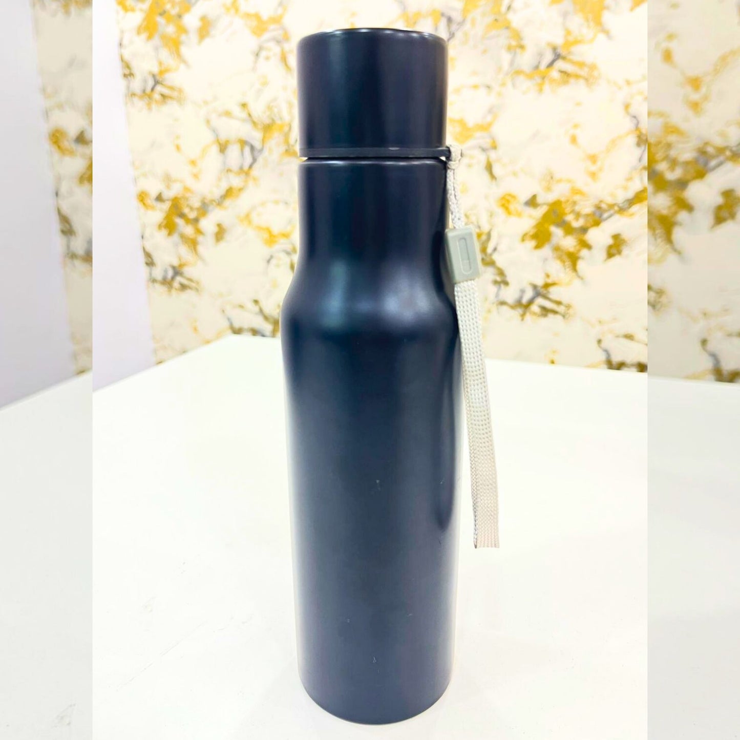 Matte Black Stainless Steel Water Bottle with Strap | Insulated Bottle for Office & Travel