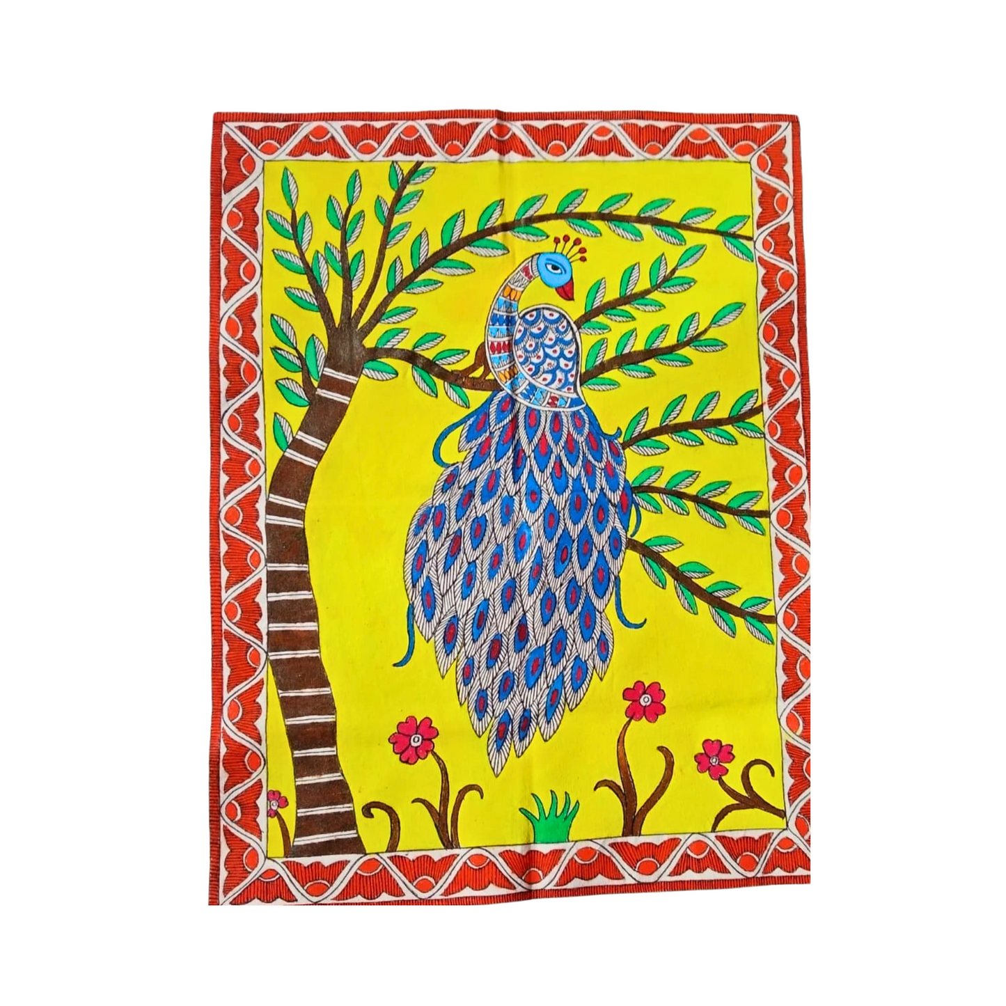 Peacock on Tree – Mithila Painting | Handmade Madhubani Art for Wall Décor
