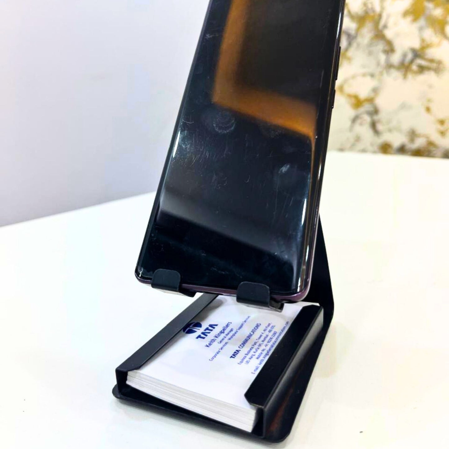 Metal Mobile Stand with Card Holder | Desk Phone Stand for Office & Home