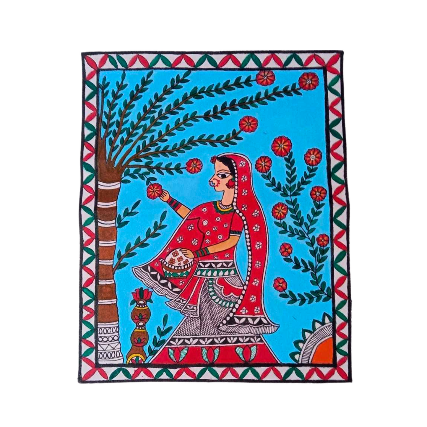 Phoolon ki Chhaon – Ek Madhubani Nari | Handmade Mithila Painting Celebrating Feminine Grace