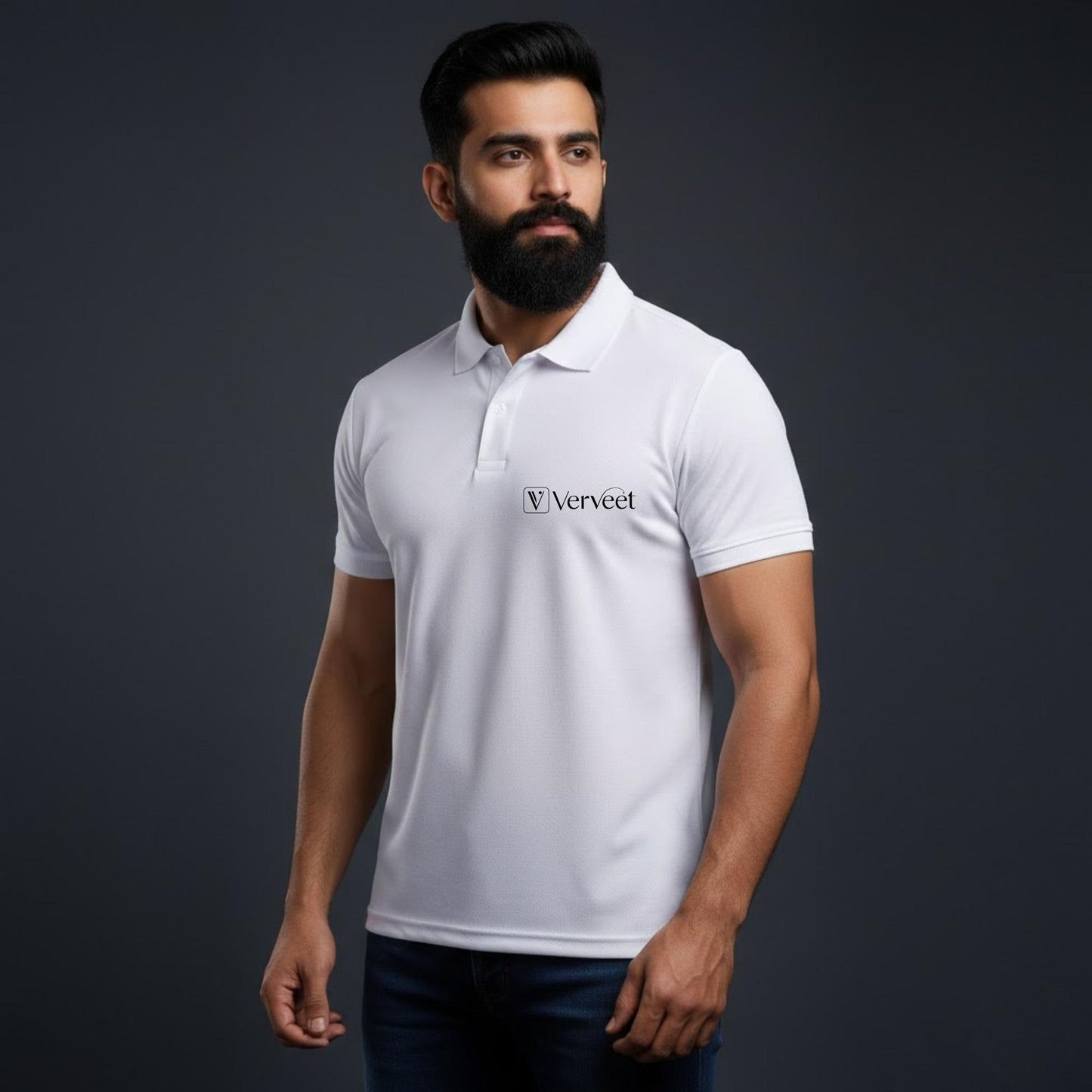 Polyester polo T-shirt 220 GSM for corporate wear, durable uniform polo T-shirt for office staff, events, and branding