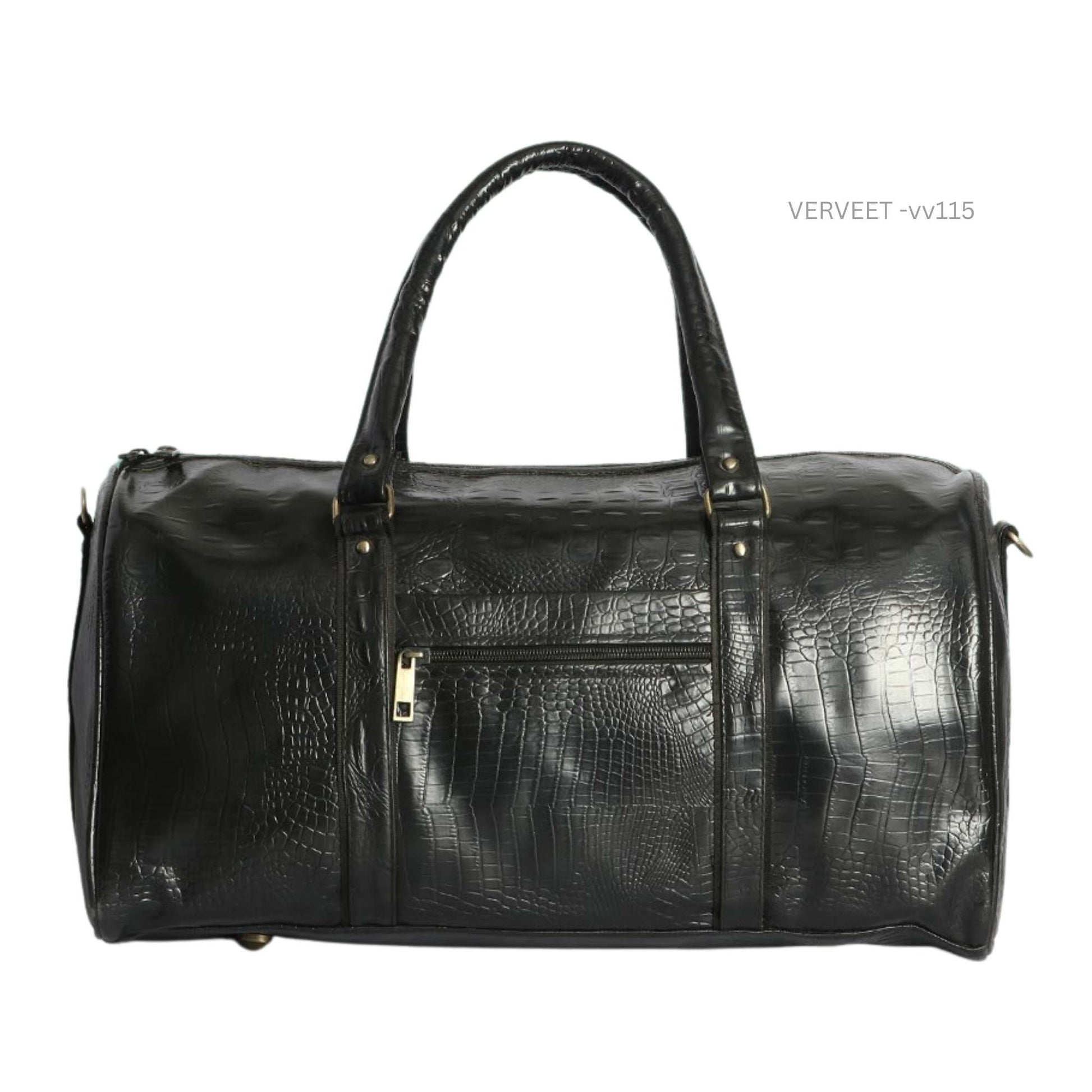 Premium black executive duffel bag with elegant design for business travel, gym, and corporate use