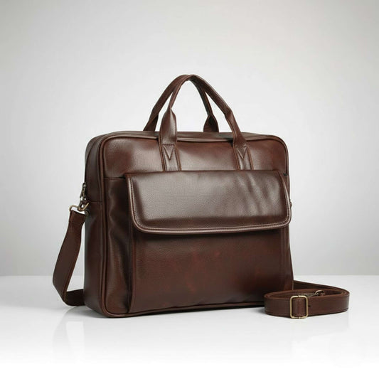 Premium Brown Leather Laptop Bag for Men | Executive Office Briefcase with Shoulder Strap | Professional Business Messenger Bag