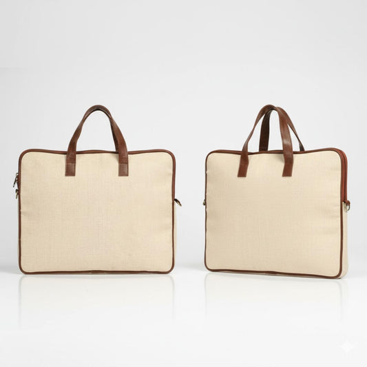 Premium Canvas Laptop Bag for Men & Women | Stylish Office Briefcase with Leather Handles | Professional Laptop Shoulder Bag for Work & Travel