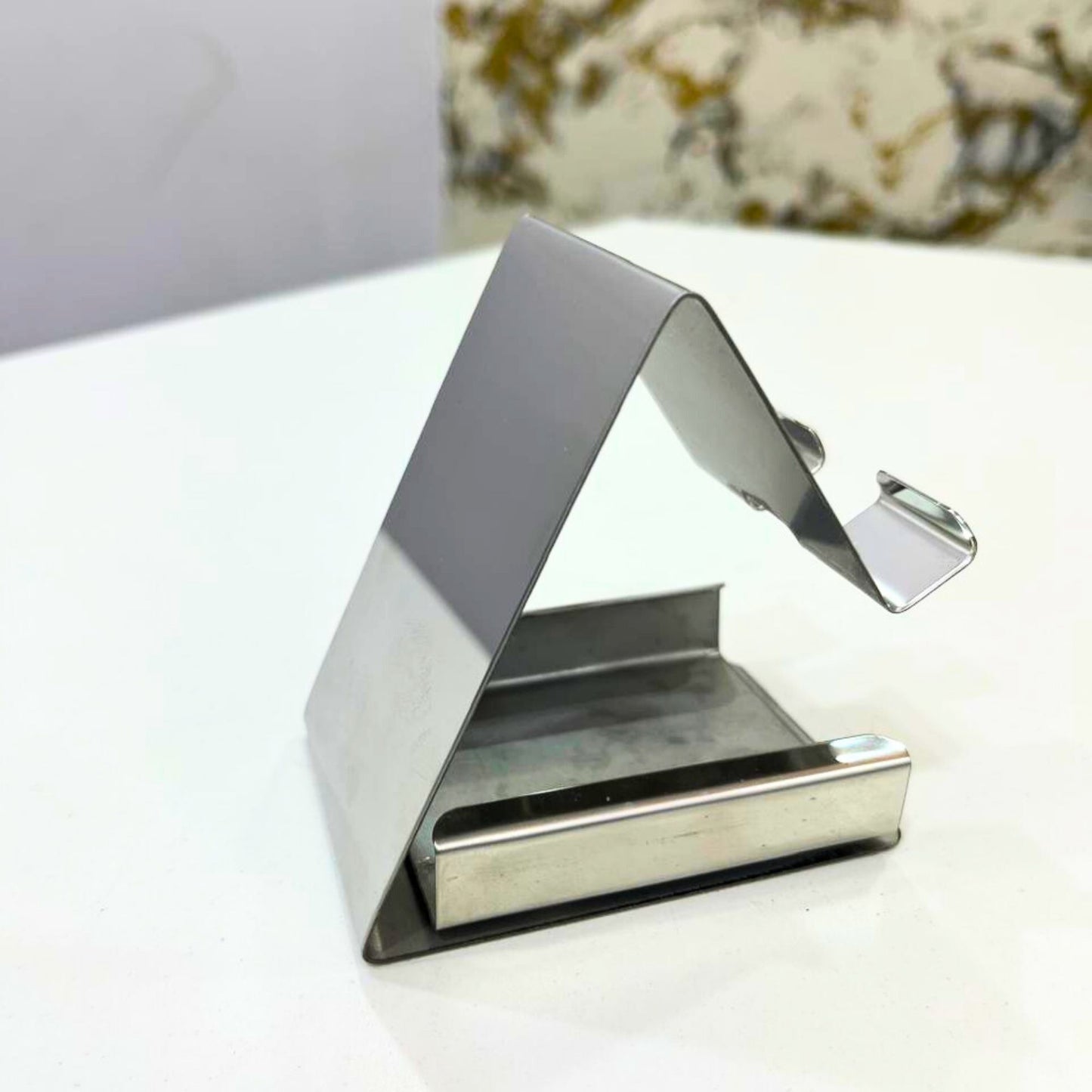 Stainless Steel Mobile Stand with Visiting Card Holder | Desk Phone Stand