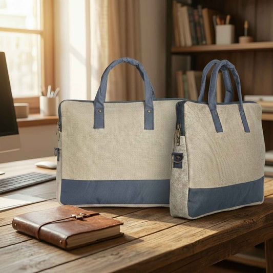 Premium Fabric Laptop Office Bag with PU Leather Trim | Stylish Business Handbag for Men & Women | Lightweight Laptop Briefcase with Multiple Compartments
