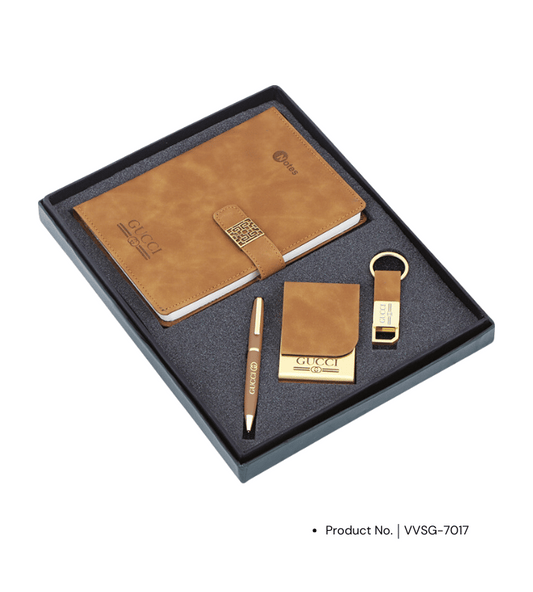 A refined premium gift set that includes a pen, keychain, diary, and card holder. This thoughtful combination offers practicality and elegance, making it an excellent choice for corporate gifting, special events, or professional giveaways. The perfect balance of style and functionality for any business occasion.