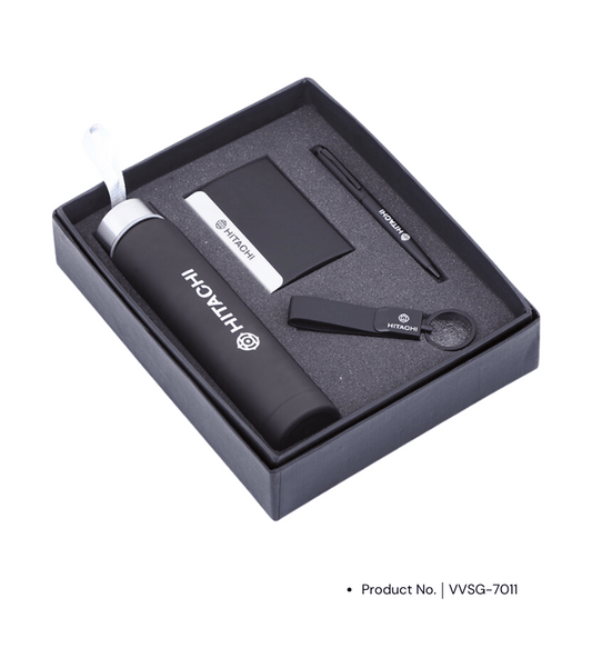 A premium gift set featuring a card folder, pen, bottle, and keychain, combining practicality and elegance. This versatile set is perfect for corporate gifting, designed to leave a lasting impression with its high-quality items, making it ideal for professionals and clients alike.