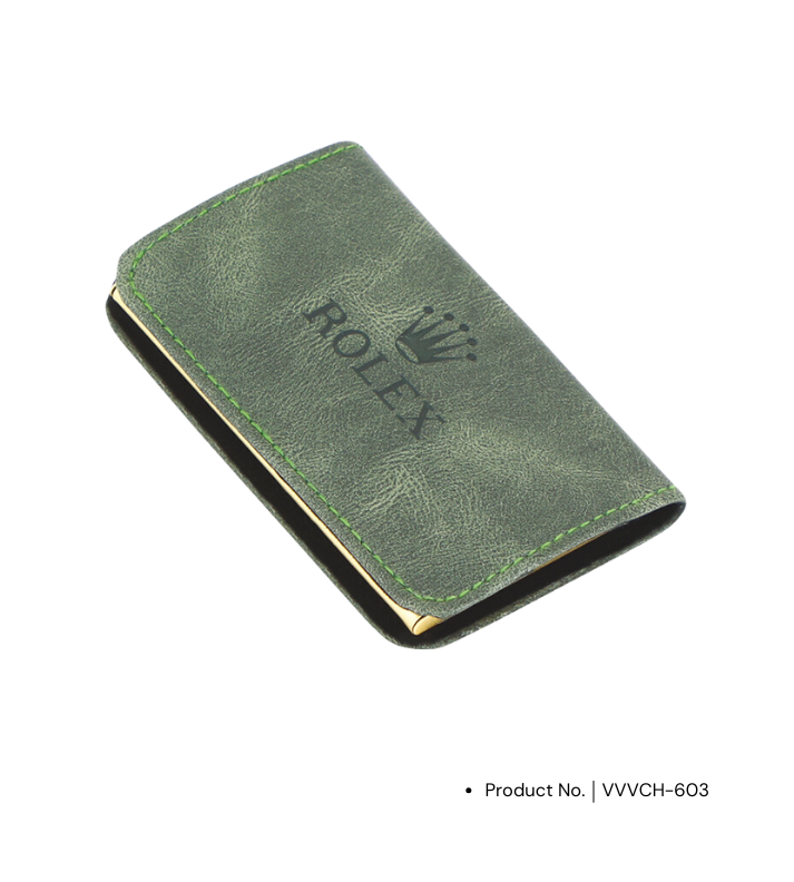 Premium Green Leather & Metal Visiting Card Holder with Engraving – Customizable Professional Accessory