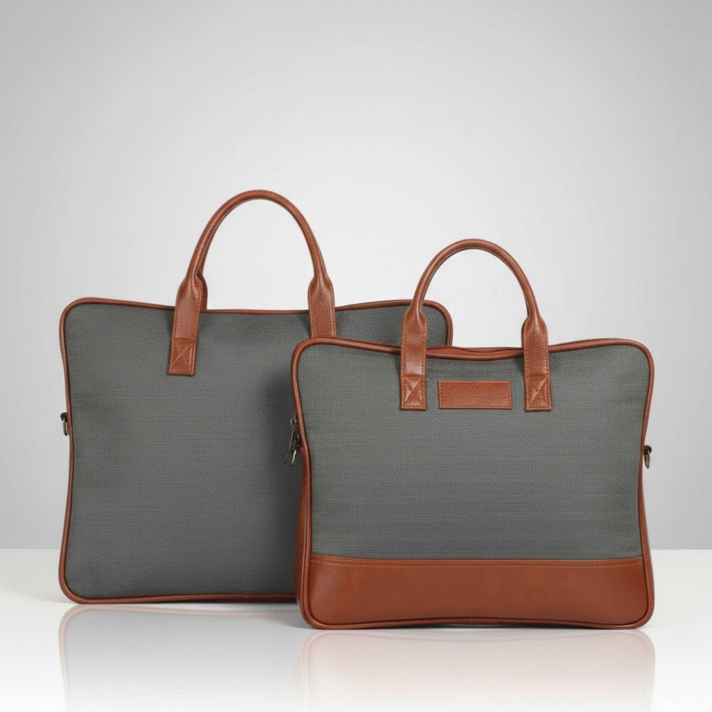 Premium Grey Laptop Office Bag with PU Leather Handles | Professional Messenger Bag for Men & Women | Stylish Work & Travel Laptop Carry Case