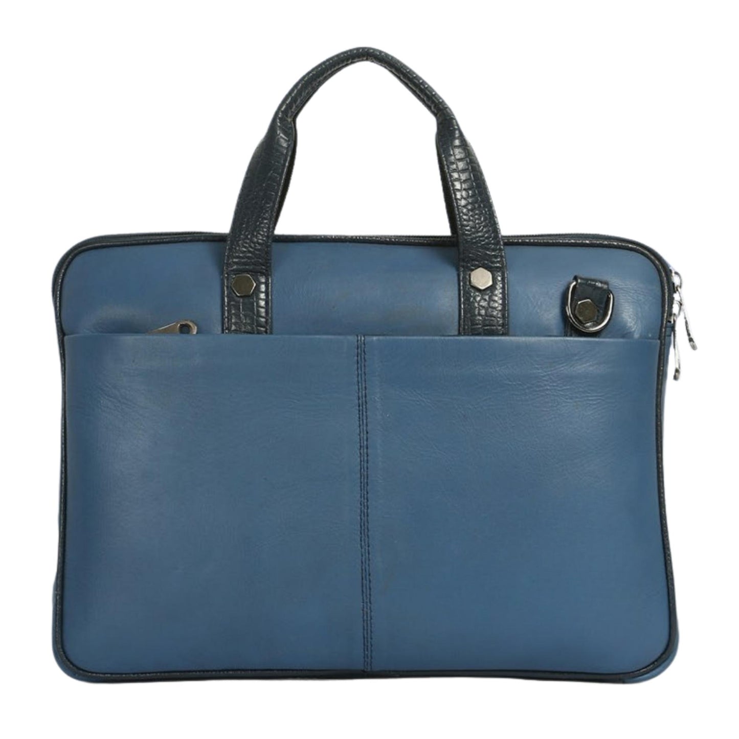 Premium Blue Leather Laptop Office Bag for Men & Women | Professional Business Briefcase with Front Pocket & Shoulder Strap | Corporate & Executive Work Bag