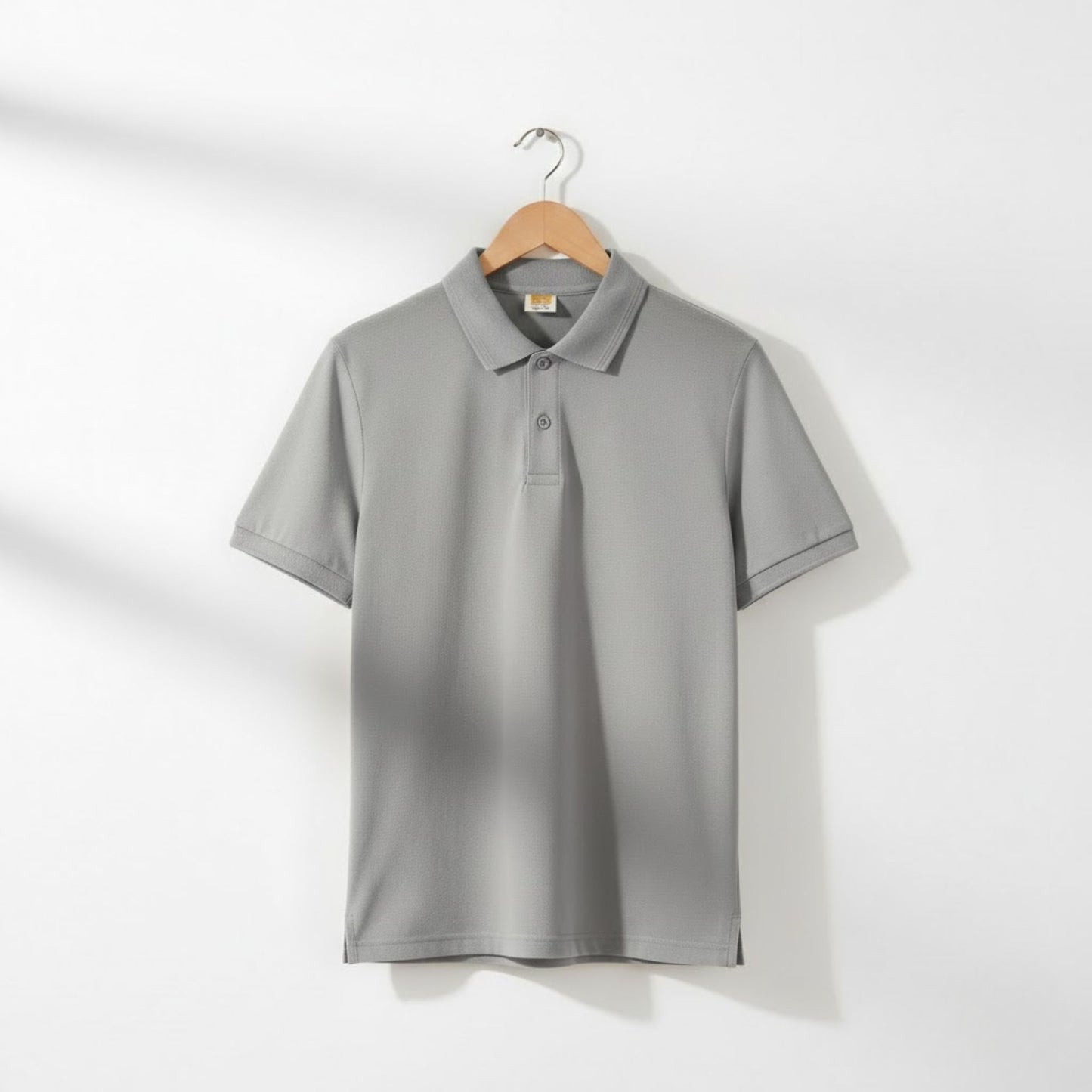 Premium polo T-shirt collar detail, close-up of corporate uniform polo T-shirt stitching and fabric