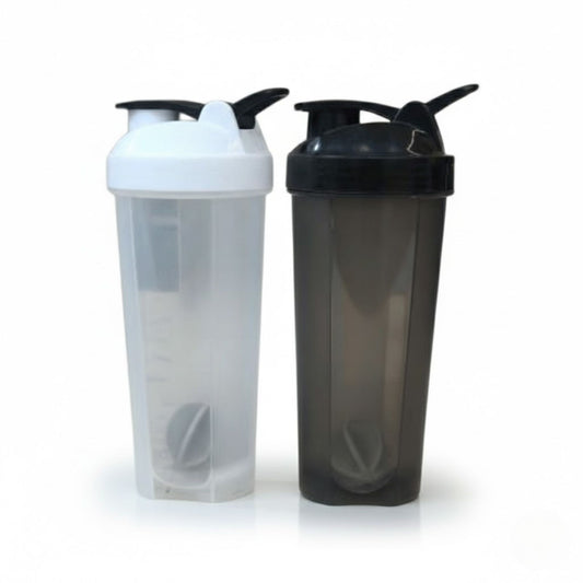 Premium protein shaker bottle in black and white, gym shaker bottle for fitness supplements and workouts.