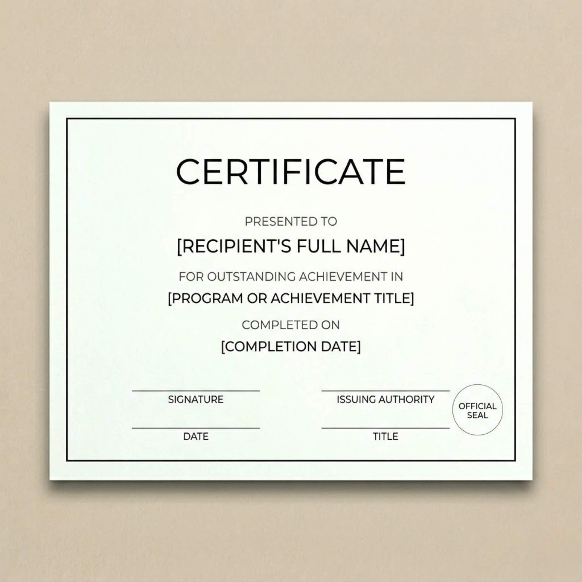 Professional achievement certificate – high-quality printed certificate for employee recognition, academic awards, and corporate appreciation programs.