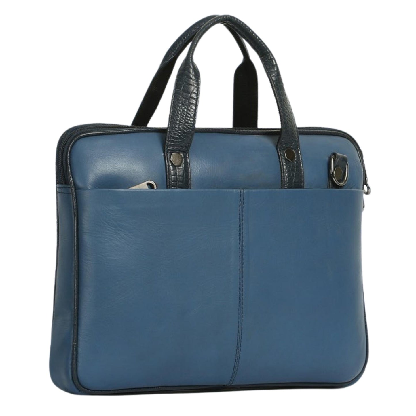 Premium Blue Leather Laptop Office Bag for Men & Women | Professional Business Briefcase with Front Pocket & Shoulder Strap | Corporate & Executive Work Bag