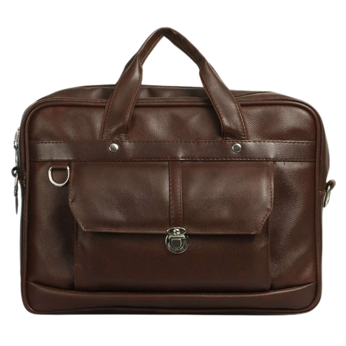 Premium Brown Leather Office Laptop Bag for Men | Professional Business Briefcase with Front Flap Pocket & Shoulder Strap