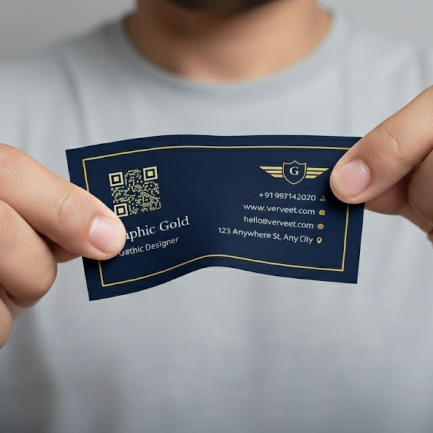 Professional graphic designer visiting card back – durable 300 GSM non-tearable business card for creative professionals and corporate networking.