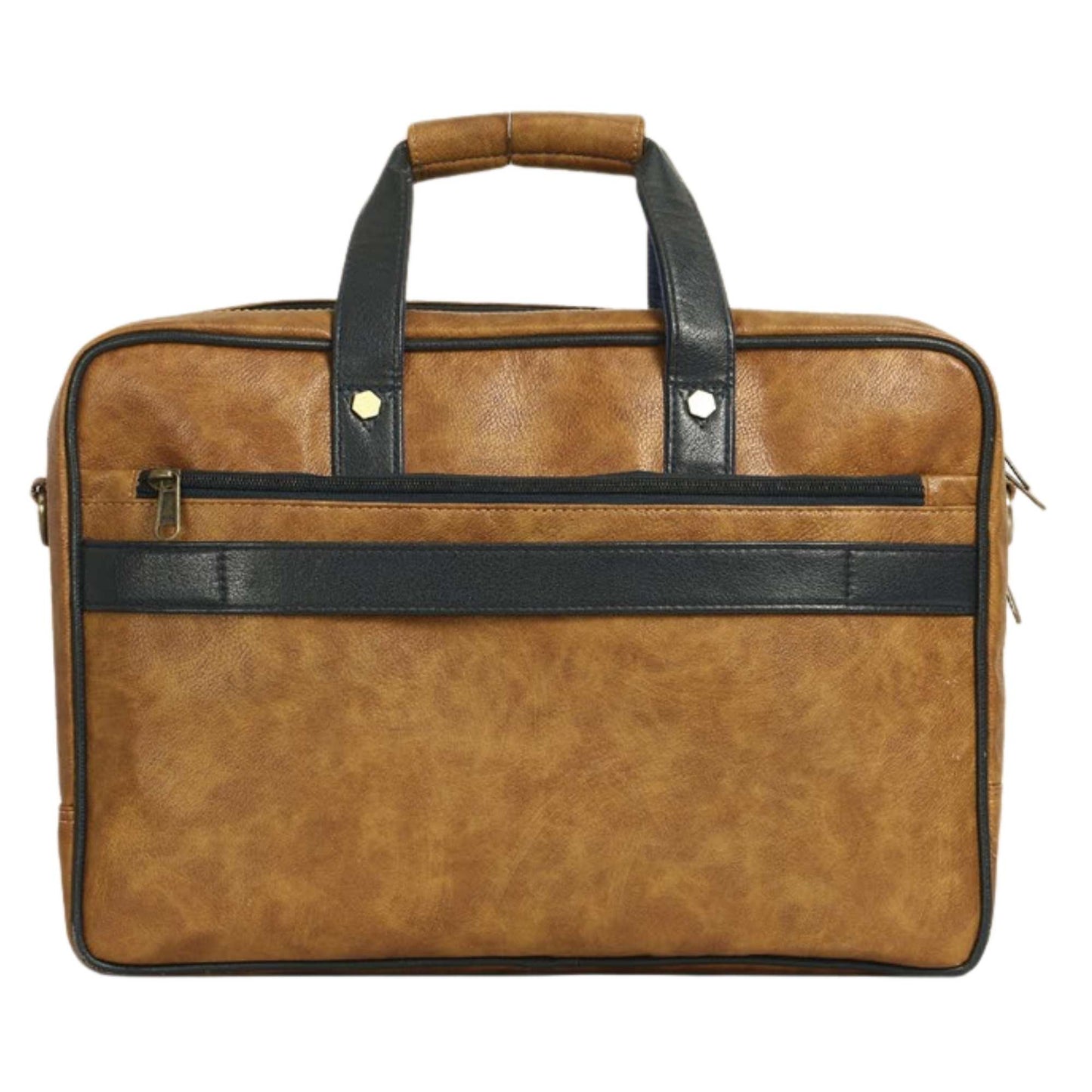 Premium Tan & Black Leatherette Laptop Office Bag for Men | Professional Briefcase with Front Flap Pocket & Padded Handles