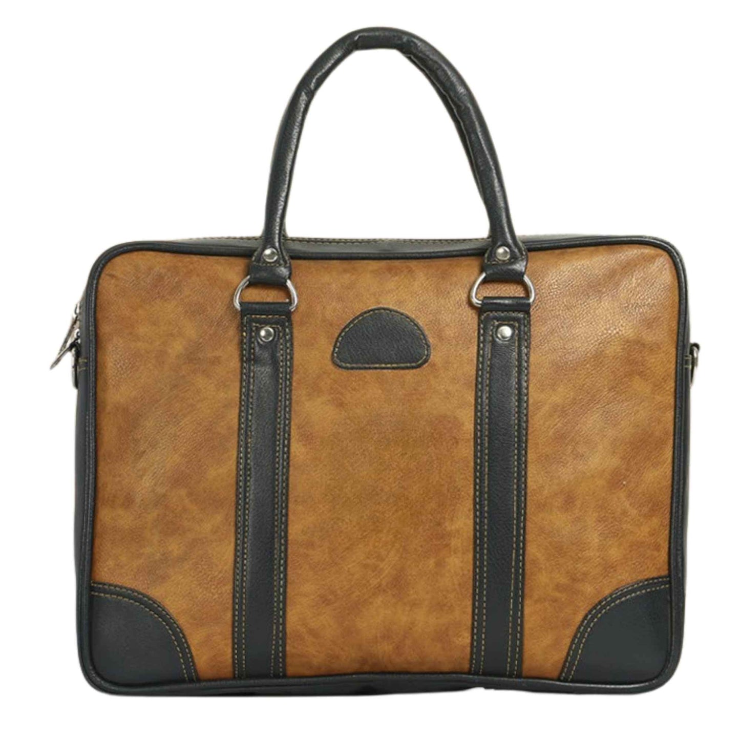 Premium Two-Tone Leatherette Laptop Bag for Men | Stylish Office Briefcase with Top Handle & Shoulder Strap | Business Travel Work Bag