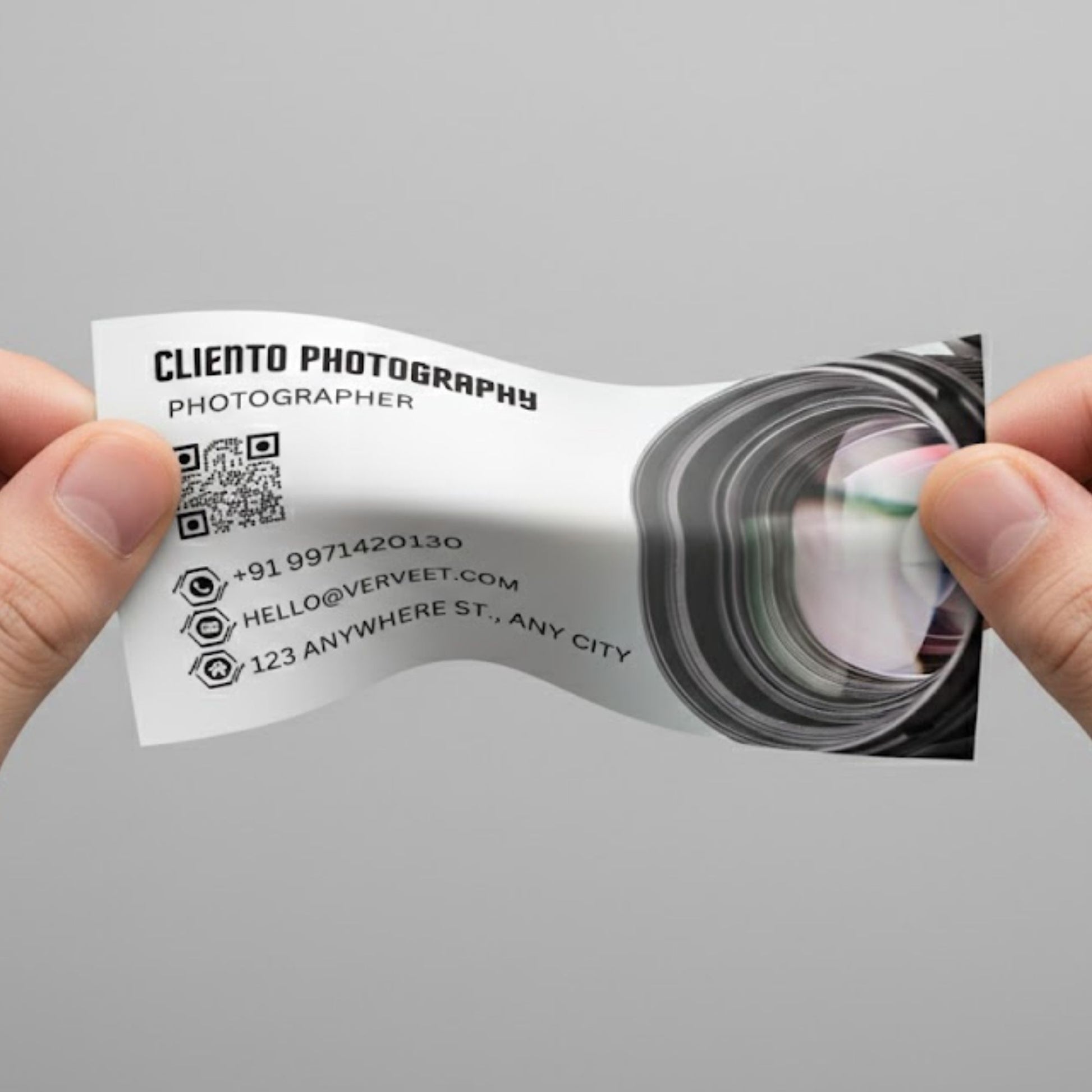 Professional photographer visiting card back – durable 300 GSM non-tearable business card for photographers and creative professionals.