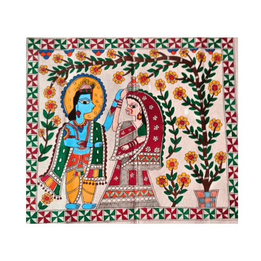 Radha Krishna Vivaah – Handcrafted Madhubani Painting | Traditional Mithila Art