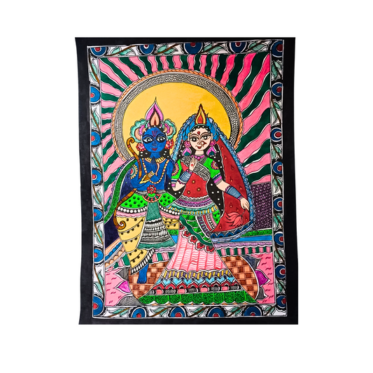 Ram Sita Ki Jodi – Handmade Traditional Madhubani Mithila Painting (Framed Wall Art for Home & Gifting)